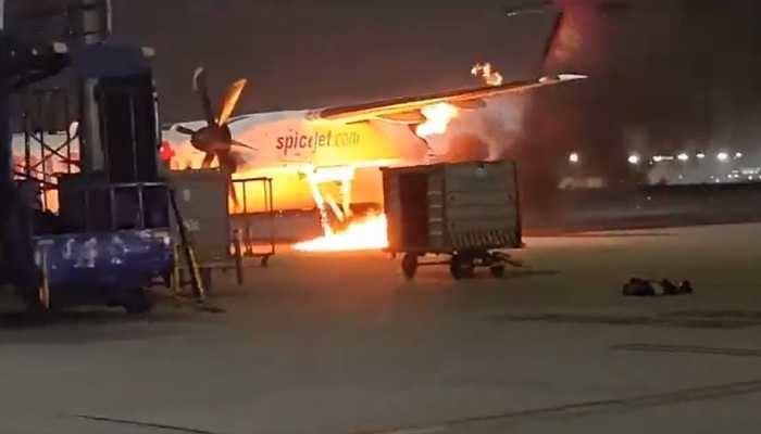 SpiceJet’e ait Bombardier Q400 yerde alev aldı