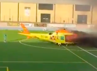 AW109S tipi helikopter futbol sahasına indi alev aldı